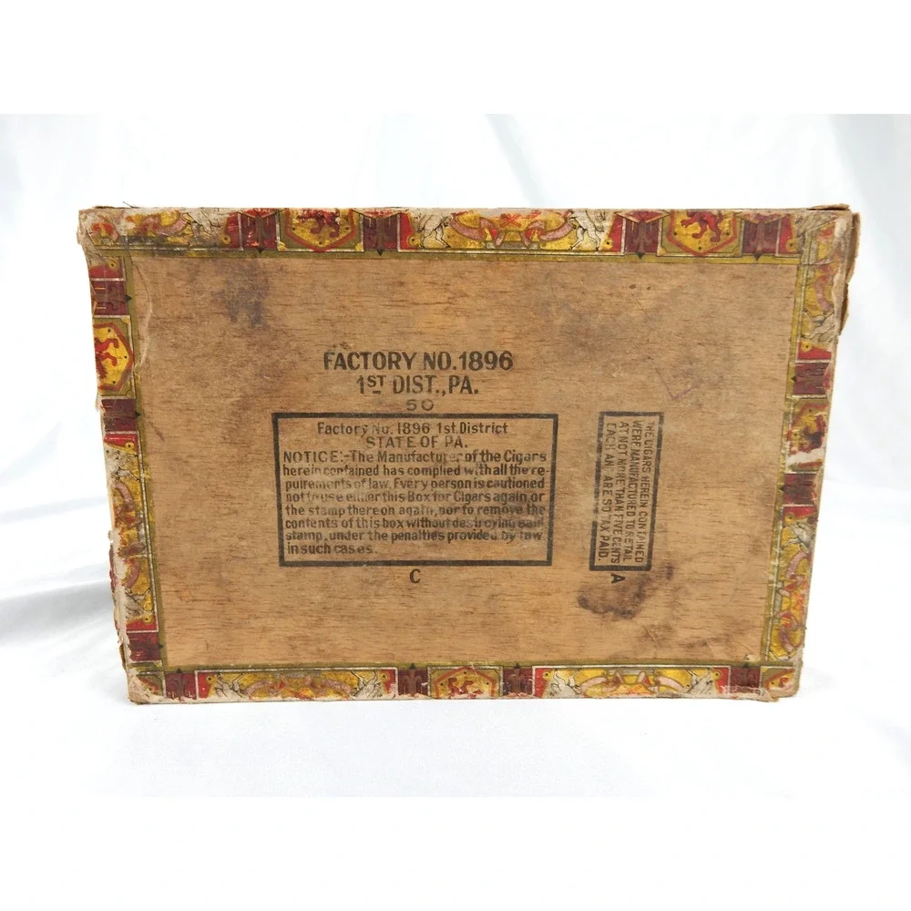 Vintage 1930s El Roi-Tan Bankers Wood Cigar Box Flor Fina Factory No 1896 PA